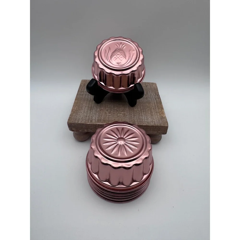 Vintage Rose Gold Aluminum Fruit Jelly Molds Set of 6 Mini Fluted Gelatin Tins